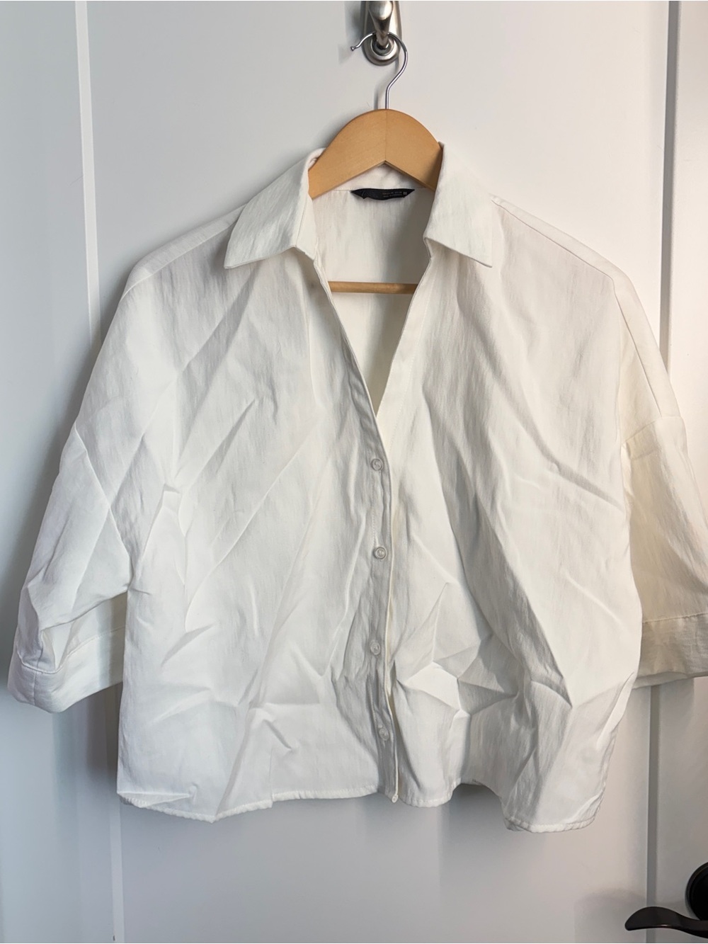 Zara Oversized White Button-Down Short Sleeve Shirt
